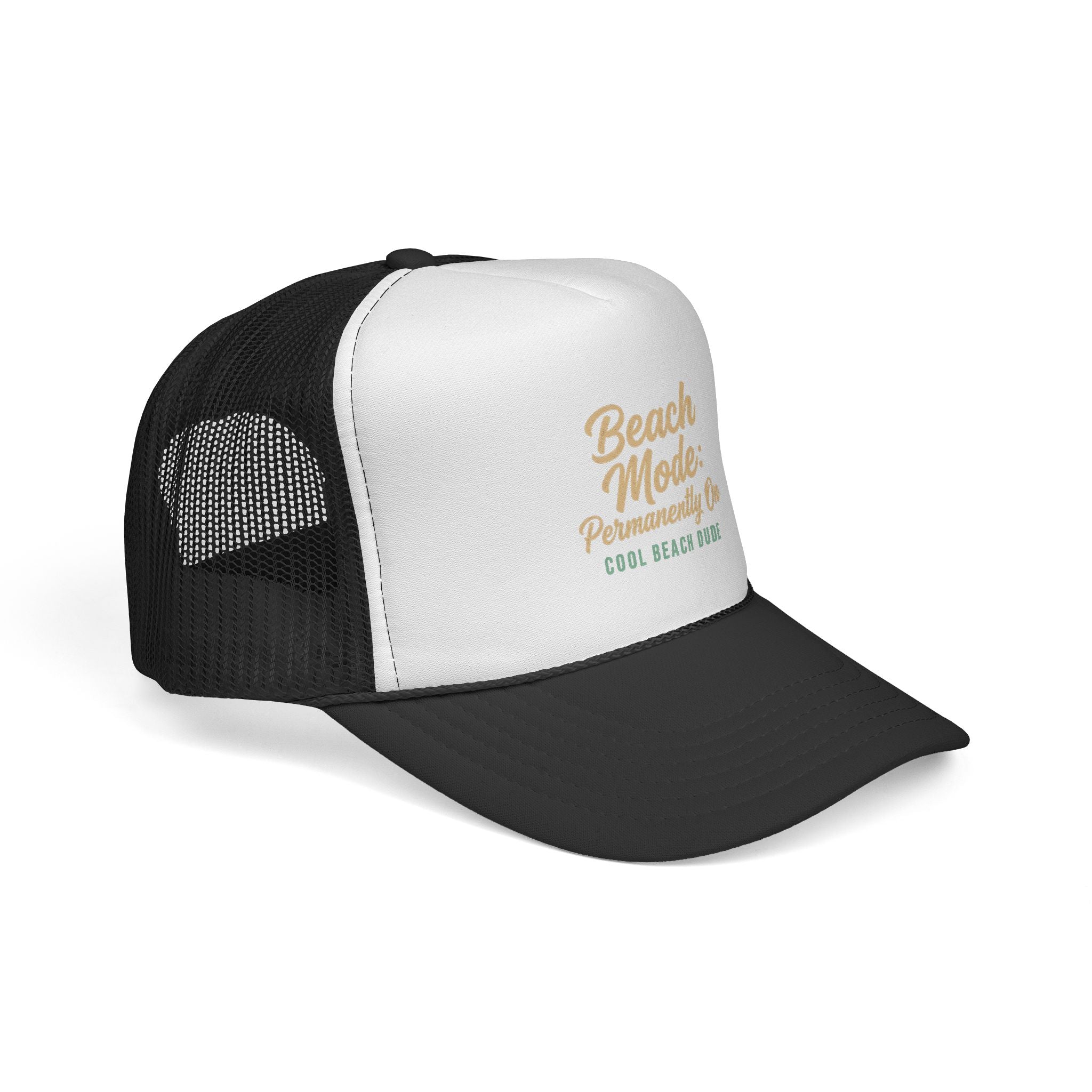 Beach Mode Trucker Cap — "Beach Mode: Powered By Cool Beach Vibes" Mesh Hat