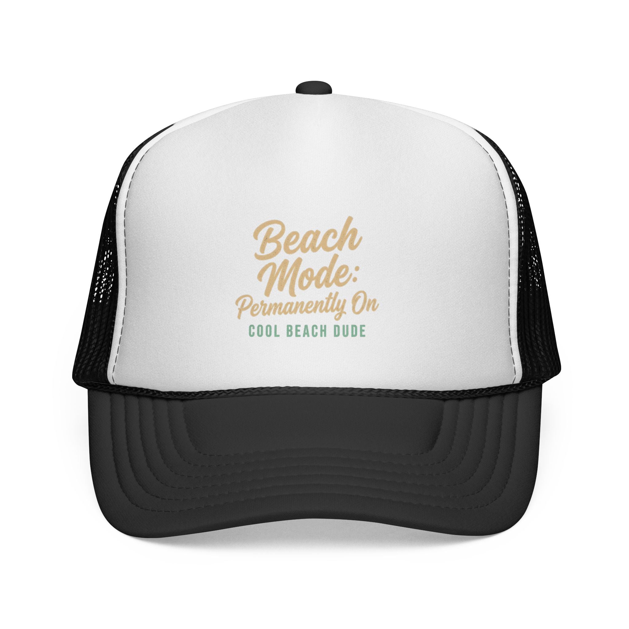Beach Mode Trucker Cap — "Beach Mode: Powered By Cool Beach Vibes" Mesh Hat
